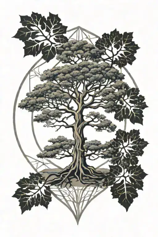  acacia tree, sacred geometry patterns integrated tattoo design idea