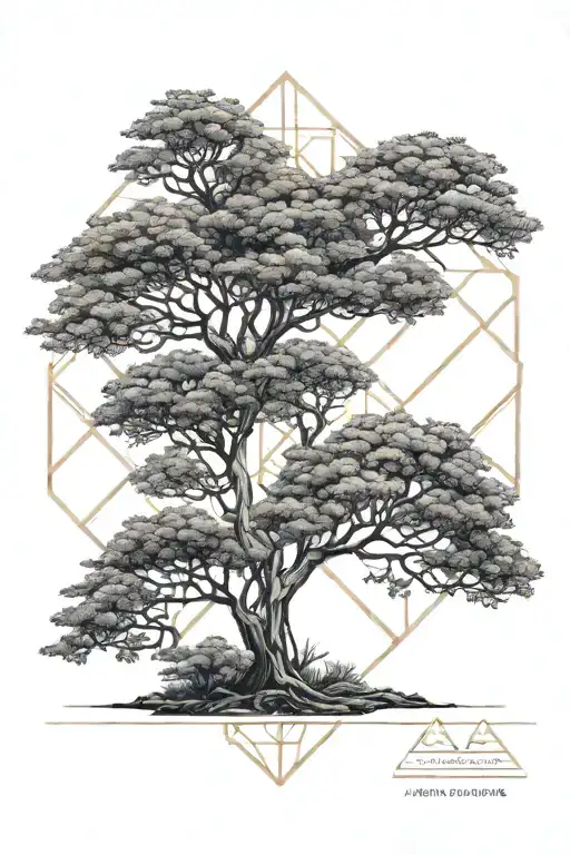  acacia tree, sacred geometry patterns integrated tattoo design idea
