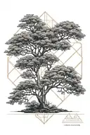  acacia tree, sacred geometry patterns integrated tattoo design idea