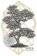  acacia tree, sacred geometry patterns integrated tattoo design idea
