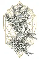 Acacia tree, protea, sacred geometry golden ratio tattoo design idea