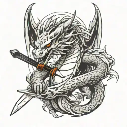 Dragon with sword tattoo design idea