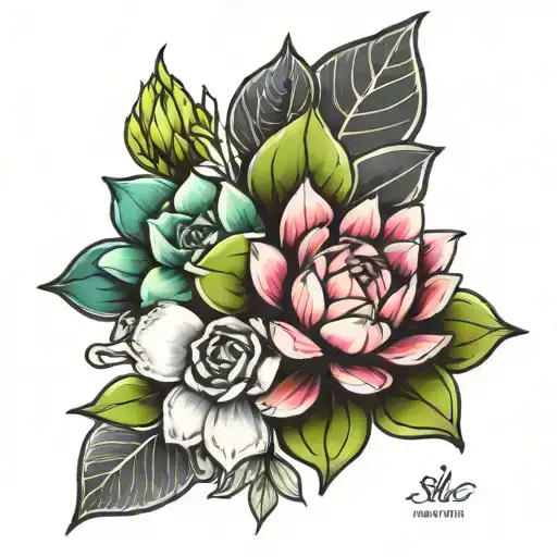 succulent flowers  tattoo design idea
