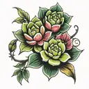 succulent flowers  tattoo design idea
