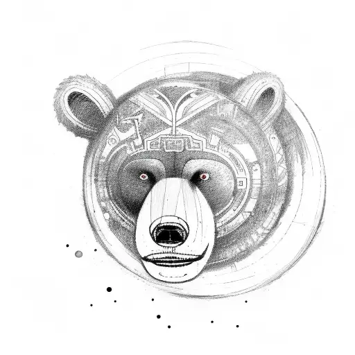 warrior bear with fullmoon and forest behind it tattoo design idea