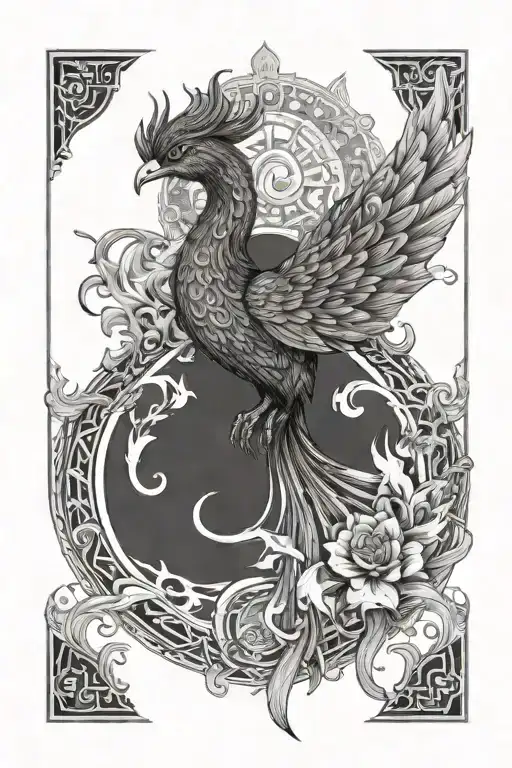 Mandala Phoenix black and White with flame on the arm    tattoo design idea