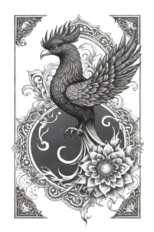 Mandala Phoenix black and White with flame on the arm  0 RESULTS tattoo design idea