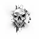 skull biting bullet holding broken hourglass tattoo design idea
