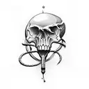 skull biting bullet holding broken hourglass tattoo design idea