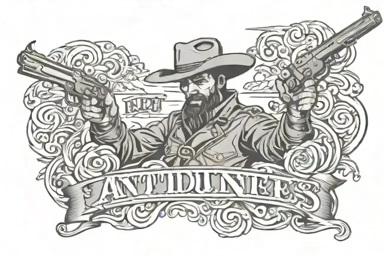 my last name Antunes in a western outlaw gunslinger tattoo design idea