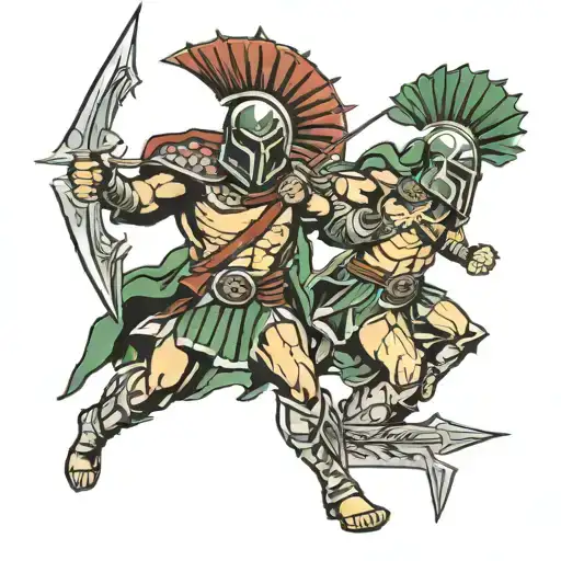 fighter spartans running into arrows tattoo design idea