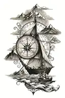 Tattoo which includes my wife's name, a mountain, anchor, compass and represents KARMA tattoo design idea