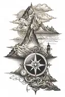 Tattoo which includes my wife's name, a mountain, anchor, compass and represents KARMA tattoo design idea