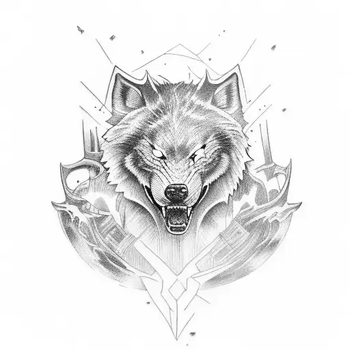 hati and skoll around a battle field tattoo design idea