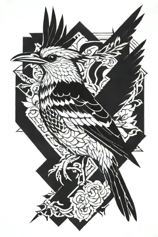rhombus shape Japanese art with a hoopoe inside it  tattoo design idea