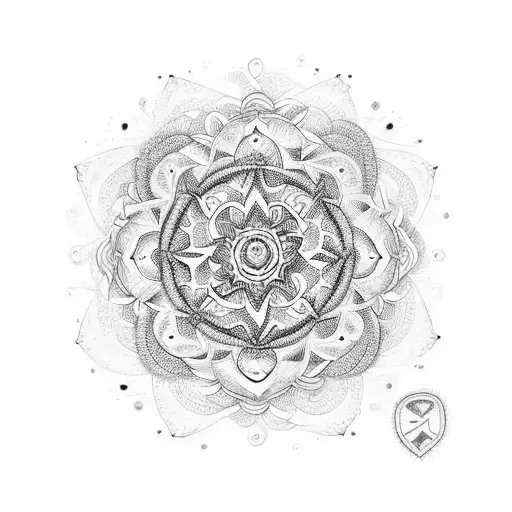 An intricate mandala design incorporating the names and birthdates of Vincent, Timmira, and Cadence tattoo design idea