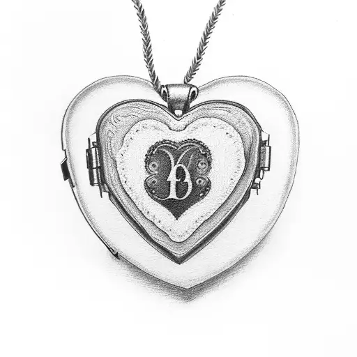 A heart-shaped locket with the initials of Vincent, Timmira, and Cadence inside tattoo design idea