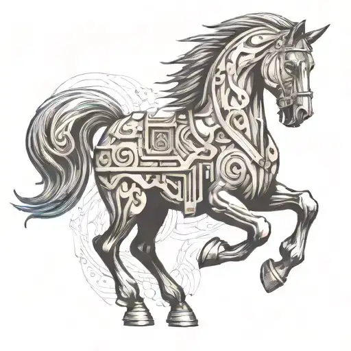 Trojan Horse Diamond Stone worker's hands shaping tattoo design idea