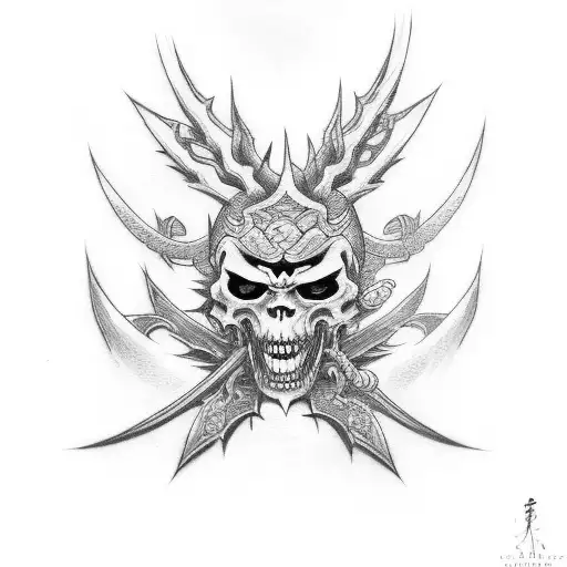 japanese shinigami tattoo with some sword tattoo design idea