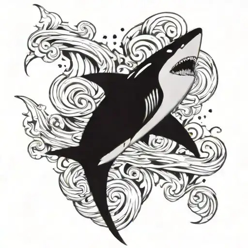 shark and wizard and pool cue swirling tattoo design idea