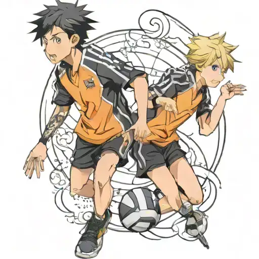 black hair boy short blond hair girl haikyu characters tattoo design idea