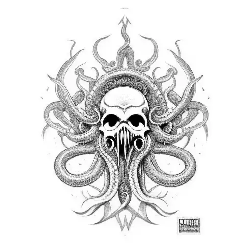 Cthulu Skull wuth tentacles for a mouth tattoo design idea