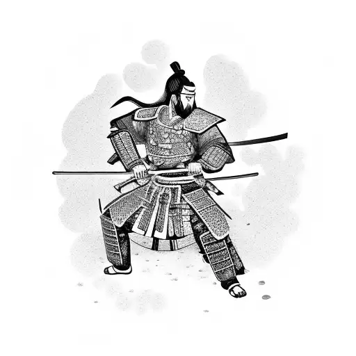 Samurai warrior in a garden of cherry blossoms thinking abour war tattoo design idea