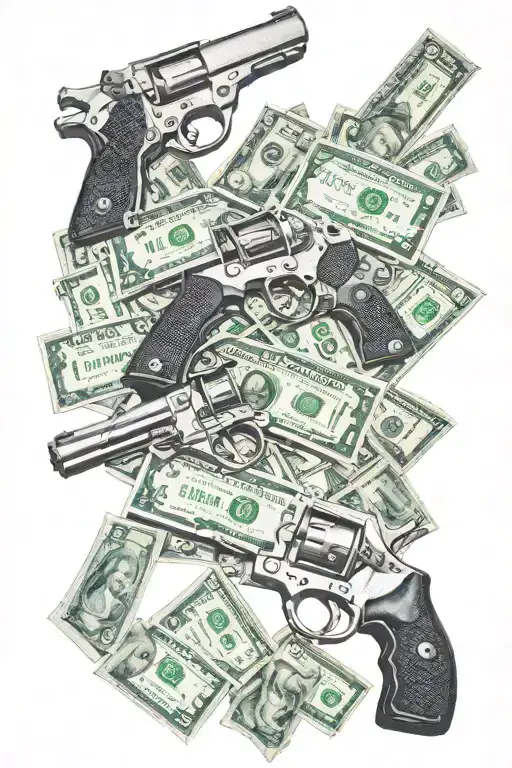 Money and guns tattoo design idea
