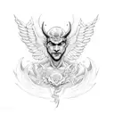 smilling devil with wings tattoo design idea