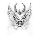 smilling devil with wings tattoo design idea