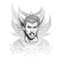 smilling devil with wings tattoo design idea