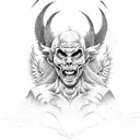 smilling devil with wings tattoo design idea