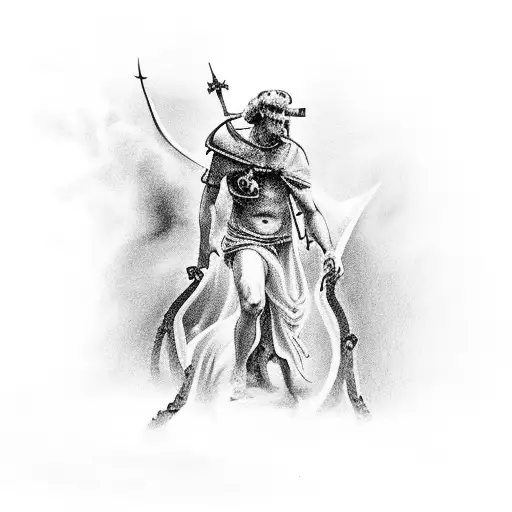 dantes inferno lust scene, man walking across a bridge against a storm, hell tattoo design idea