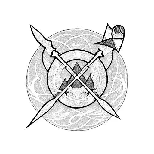 magical world of the lord of the rings: landscapes, flowers, objects, sword, bow with arrows, rings tattoo design idea