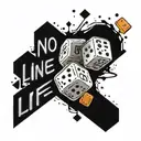 tattoo with writing in the game no life and BTS letters covering, with dice around it tattoo design idea