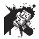 tattoo with writing in the game no life and BTS letters covering, with dice around it tattoo design idea