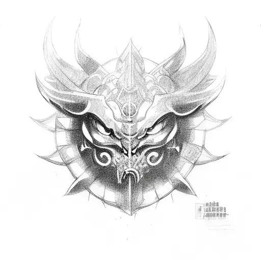 shoulder to chest piece of asura demon god tattoo design idea
