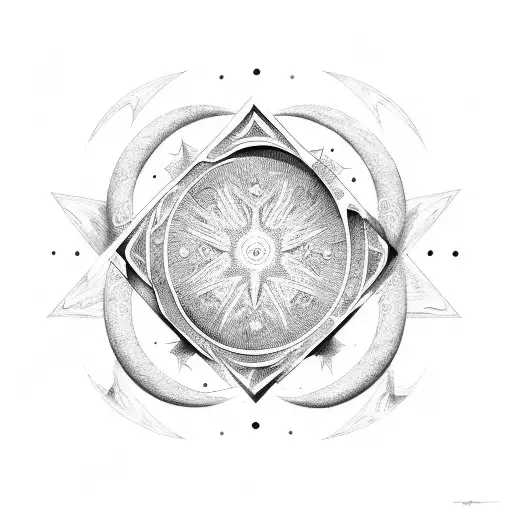 star and crescent in the style of hatching shading tattoo design idea