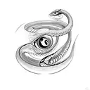 eyes with snake having text devil viper tattoo design idea