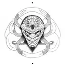 eyes with snake having text devil viper tattoo design idea