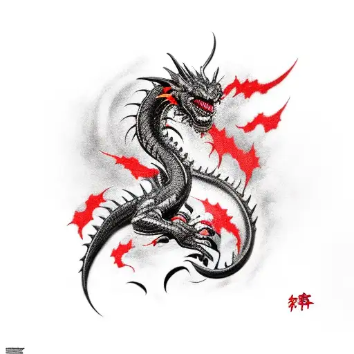 black dragon crawling up with red graffiti tattoo design idea