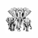 Design a tattoo depicting a family of elephants walking through the ancient temples of Cambodia tattoo design idea