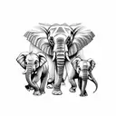 Design a tattoo depicting a family of elephants walking through the ancient temples of Cambodia tattoo design idea