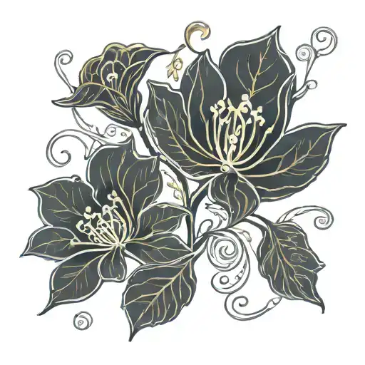 honeysuckle and mars glyph designs integrated tattoo design idea