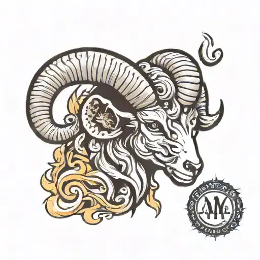 aries zodiac ram head with flames  tattoo design idea