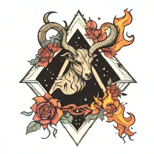 triangle on fire with aries constellation intertwined tattoo design idea