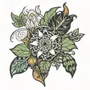 honeysuckle and mars glyph designs integrated tattoo design idea