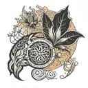 honeysuckle and mars glyph designs integrated tattoo design idea