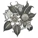 honeysuckle and mars glyph designs integrated tattoo design idea