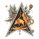 triangle on fire with aries constellation intertwined tattoo design idea